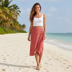 RIPSKIRT Hawaii Length 3 Wrap Skirt Rip Skirt Boho Teaberry Pink White Small